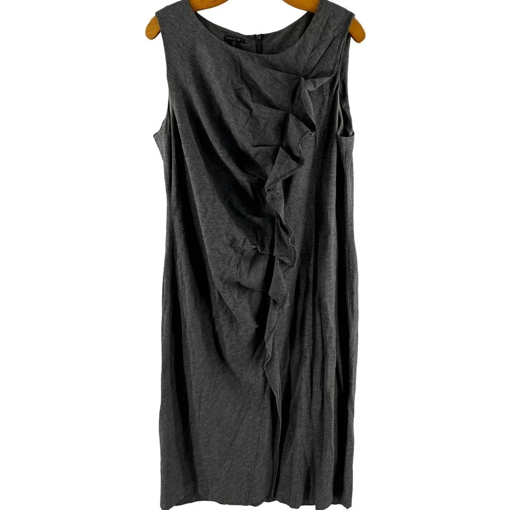 Lafayette 148 Gray Ruffle Front Stretchy Sheath Dress Size 14 EUC - Picture 1 of 6